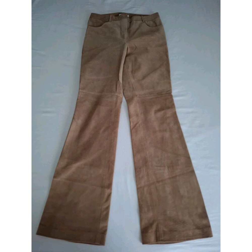 Vtg New Frontier Pants Brown Suede Leather Side Stitch Lined Womens Sz 2 Bootcut
